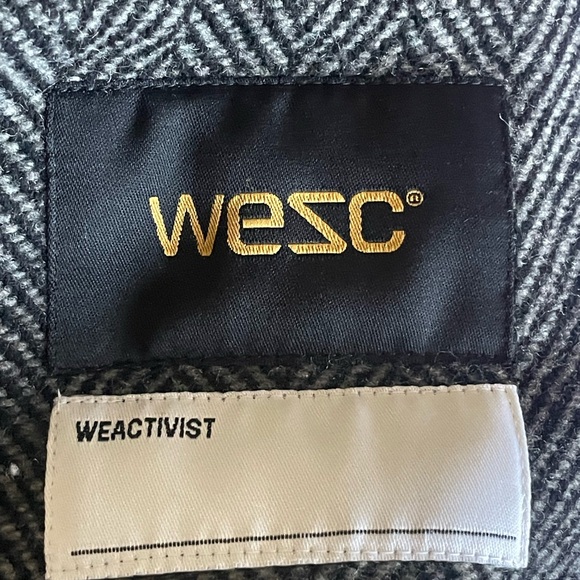 WeSC Thora Hooded Herringbone Wool Blend Duffel Coat Toggle + Zip Gray Size S - Picture 8 of 12